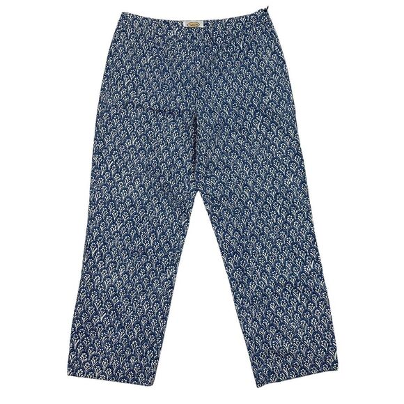 VTG Talbots Blue White Geometric Floral Cropped Pants Stretch Side Zip Sz 6 - Picture 1 of 8